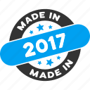 2017 year, certificate, guarantee, label, made in, round seal, rubber stamp