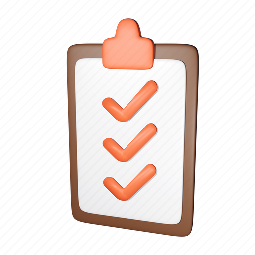 Checklist, list, clipboard, task, tick, to do 3D illustration - Download on Iconfinder