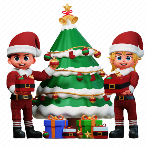 Character, christmas, couple, boy, girl, illustration, celebration 3D illustration - Download on Iconfinder