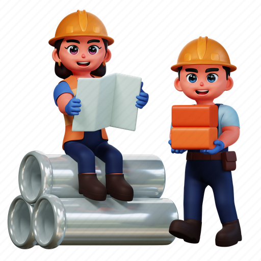 Character, illustration, labor, male, female, worker, laborer 3D illustration - Download on Iconfinder