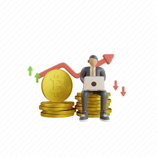 Down, up, bitcoin, virtual, currency, arrow, arrows 3D illustration - Download on Iconfinder