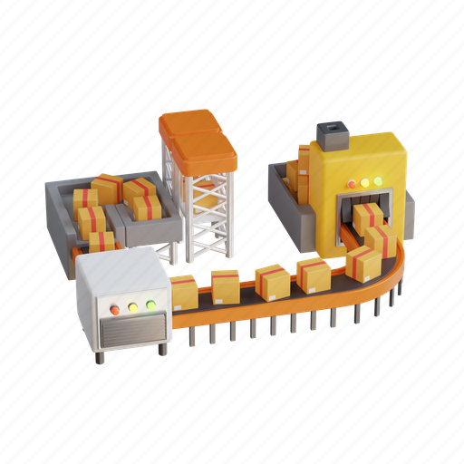 Factory, warehouse, conveyor, belt, boxes, truck, distribution 3D illustration - Download on Iconfinder