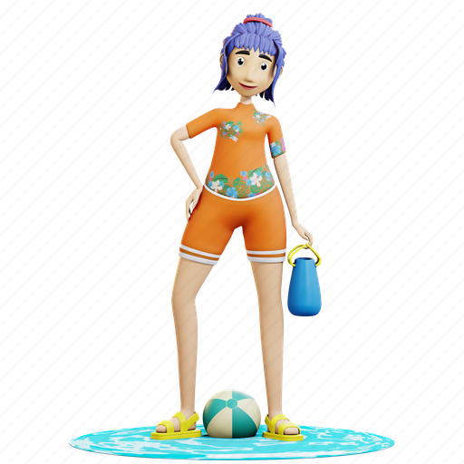 Summer, woman, holiday, suitcase, travel, pool, party 3D illustration - Download on Iconfinder