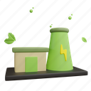 green, business, green business factory, 3d icon, green energy, sustainable industry, eco-friendly factory