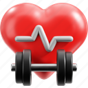 dumbbell, heart, heartbeat, cardiogram, healthcare, fitness, workout, heart rate 