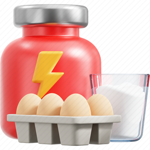 Protein, food, healthy, supplement, egg, milk, nutrition 3D illustration - Download on Iconfinder