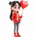 girl, character, heart, balloon, red