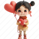 girl, character, heart, balloon, red