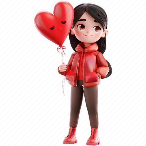 Girl, character, heart, balloon, red icon - Download on Iconfinder