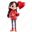 girl, character, heart, balloon, red 