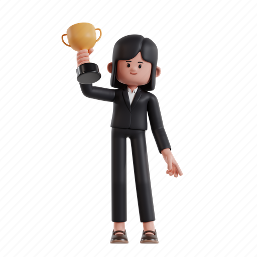 Winner, 3d character, 3d illustration, 3d render, 3d businesswoman, formal suit, trophy 3D illustration - Download on Iconfinder