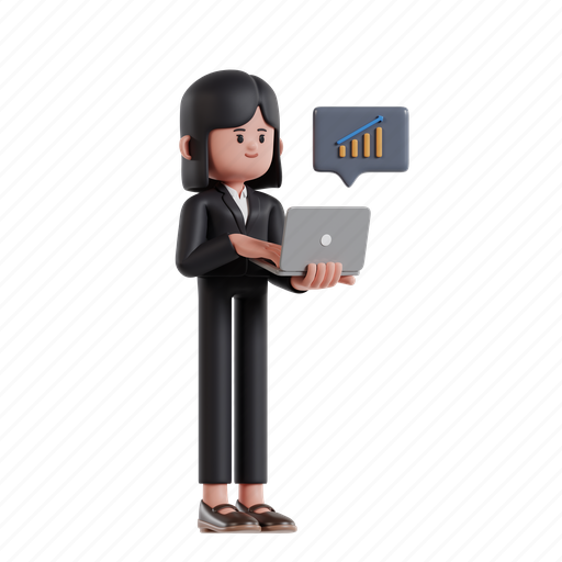 Increase, profit, 3d character, 3d illustration, 3d render, 3d businesswoman, monitoring 3D illustration - Download on Iconfinder