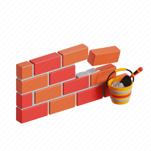 Wall, making, wall making, wall-construction, bricklayer, construction, brick 3D illustration - Download on Iconfinder