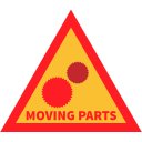 warning, attention, moving parts, cog