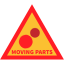 warning, attention, moving parts, cog 