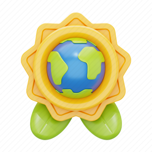 Badge, award, achievement, earth, earth day, ecology, reward 3D illustration - Download on Iconfinder