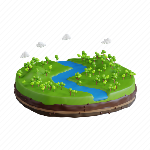 Landscape, summer, blue, river, travel, tree, nature 3D illustration - Download on Iconfinder
