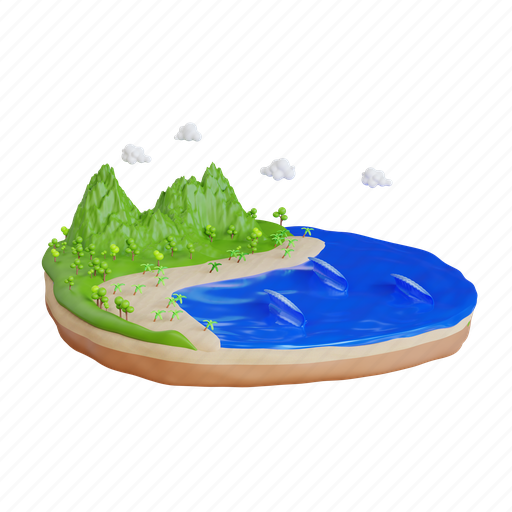 Nature, beach, water, summer, wave, travel, sea 3D illustration - Download on Iconfinder