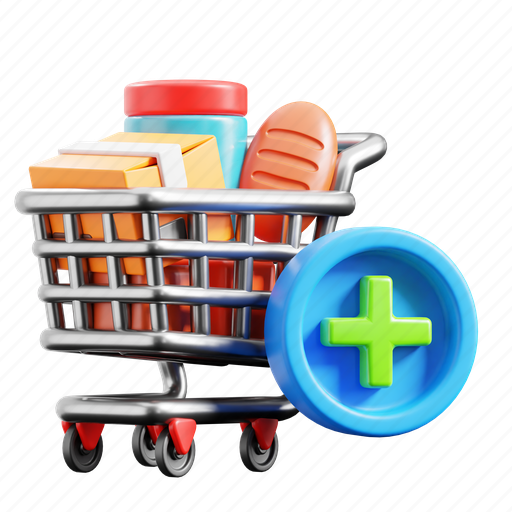 Cart, shopping, ecommerce, buy, add to cart, trolley, groceries 3D illustration - Download on Iconfinder