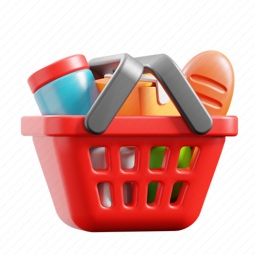 Shopping, basket, ecommerce, buy, purchase, grocery, groceries 3D illustration - Download on Iconfinder