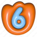 puffy sticker, number, six, 6, sixth, digit, 3d