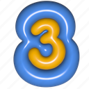 puffy sticker, number, three, 3, third, digit, 3d