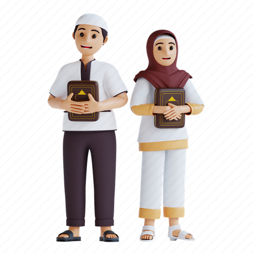 Tadarus, quran, ramadan, learning, islamic, girl, boy 3D illustration - Download on Iconfinder