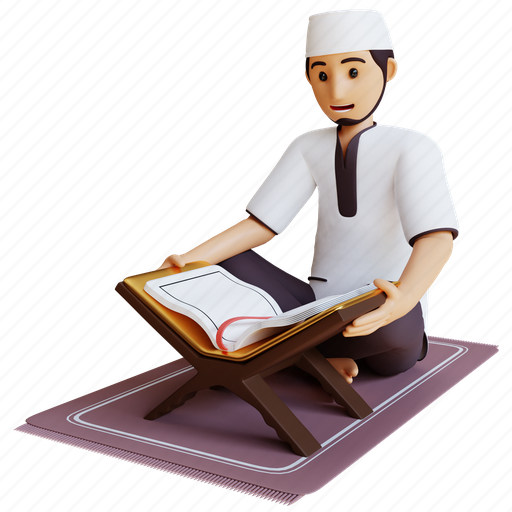 Muslim, man, reading, tadarus, quran, ramadan, 3d render 3D illustration - Download on Iconfinder