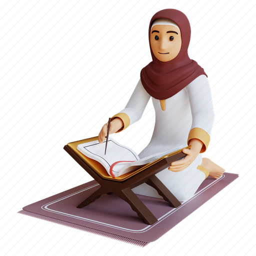Muslim, women, reading, tadarus, quran, read, 3d render 3D illustration - Download on Iconfinder