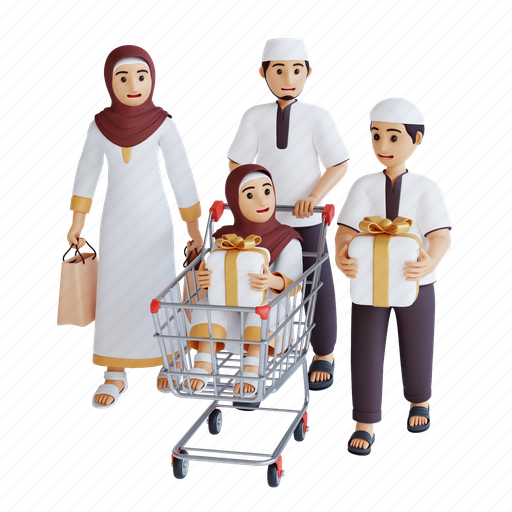 Ramadan, shopping, muslim, family, shop, discount, 3d render 3D illustration - Download on Iconfinder