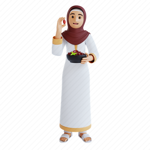 Ramadan, takjil, dates, muslim, women, food, islamic 3D illustration - Download on Iconfinder
