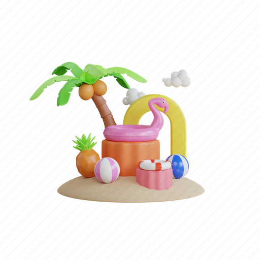Summer, beach, vacation, holiday, flamingo, sea, travel 3D illustration - Download on Iconfinder