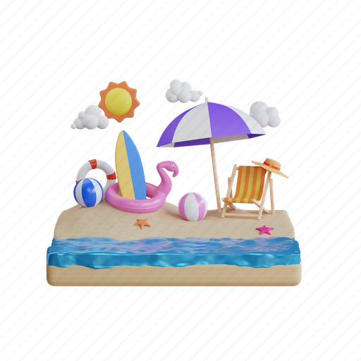 Beach, summer, chair, concept, water, sand, lifestyle 3D illustration - Download on Iconfinder