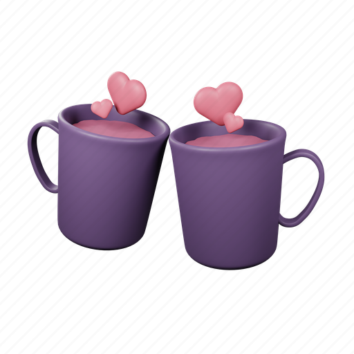 Valentine, love, heart, couple, drink, mug, romantic 3D illustration - Download on Iconfinder