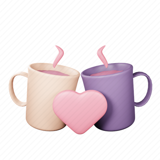 Valentine, love, mug, couple, drink, heart, romantic 3D illustration - Download on Iconfinder