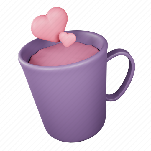 Valentine, love, mug, chocolate, drink, heart, romantic 3D illustration - Download on Iconfinder