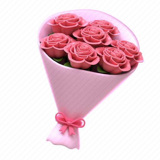 Rose, bouqet, valentine, green, beauty, wedding, love 3D illustration - Download on Iconfinder