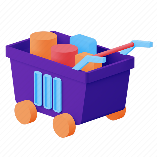 Shopping, cart, full 3D illustration - Download on Iconfinder