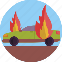 emergency, accident, car, car on fire, fire, car burning, car flame