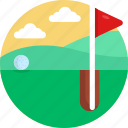 golf, flag, golf ball, field