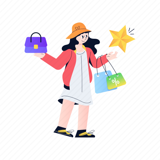 Shopping girl, shopping bucket, shopping basket, grocery, purchase illustration - Download on Iconfinder