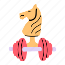strategy, workout strategy, fitness, chess piece, dumbbell