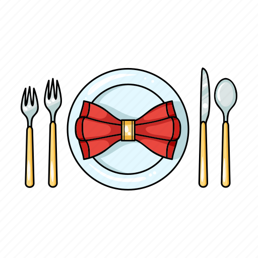 Dishes, fork, knife, napkin, plate, restaurant, spoon icon - Download on Iconfinder