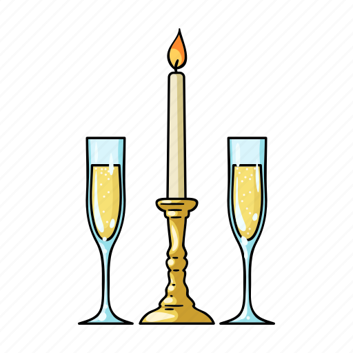 Candle, champagne, glass, restaurant, table setting, white, wine icon - Download on Iconfinder
