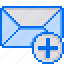mail, pixelart, plus, add, email 