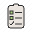 bulleted list, chart, checklist, document, list, numbered, tasks