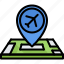 map, location, pin, airplane, airport, aircraft 