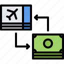 purchase, exchange, money, arrows, ticket, airport, aircraft