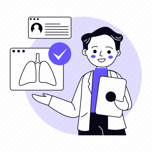 Medical report, pulmonologist, diagnosis, online, conference, medical, healthcare illustration - Download on Iconfinder