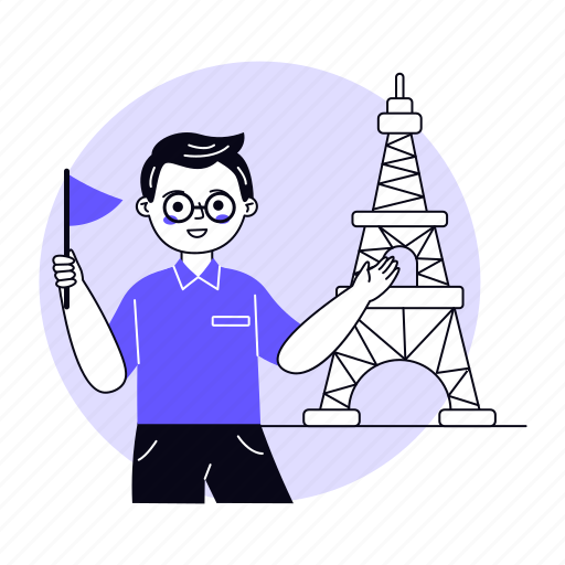 Tour guide, agent, flag, tower, trip, travel, holiday illustration - Download on Iconfinder